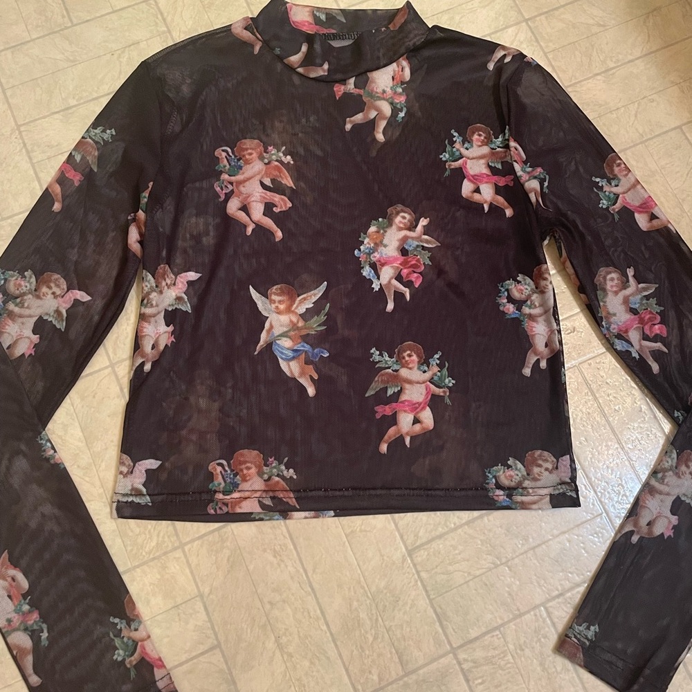 Sheer mock neck crop top